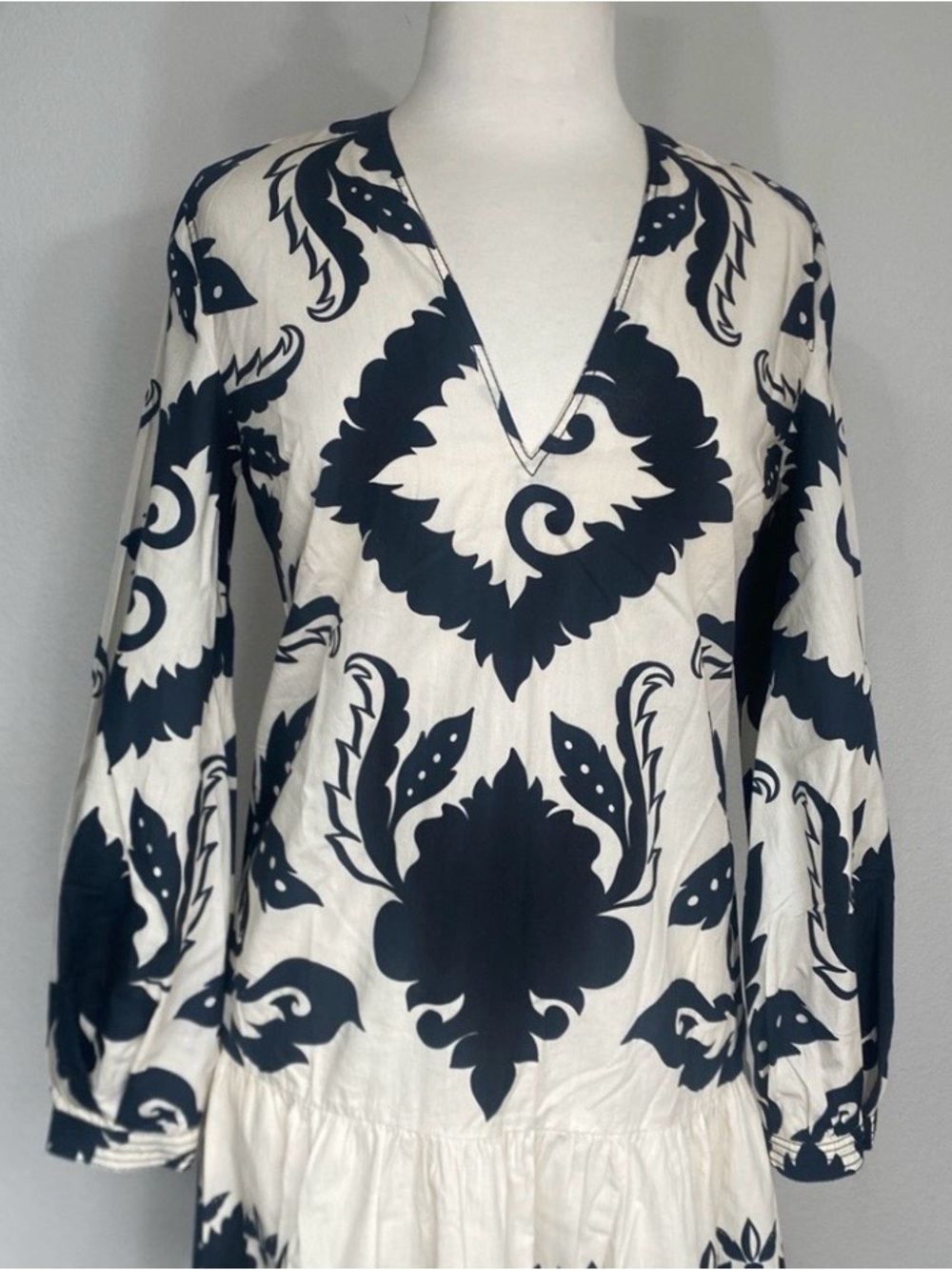 Zara Womens Black Cream Floral Cotton Tiered Maxi Dress Size Small Boho Coastal - Picture 6 of 16